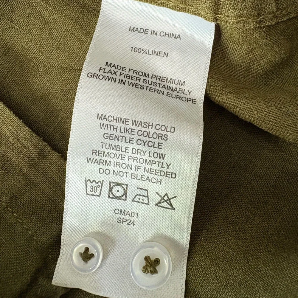 Quince Mens Olive Green 100% European Flax Linen Button Down Shirt Large CMA01